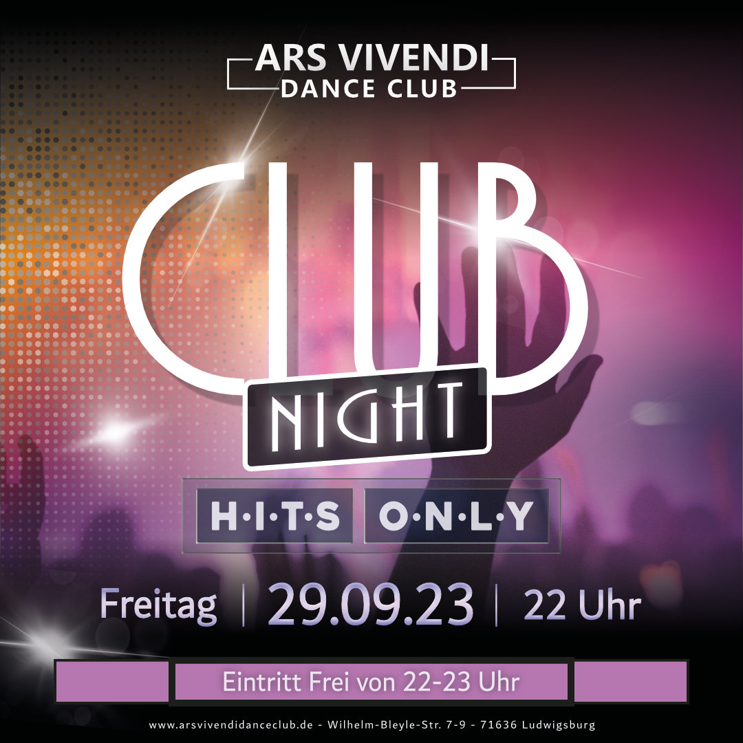 CLUB-NIGHT HITS-ONLY Fr 29.09.23 Einlass ab 22:00 Uhr FRIDAY-CLUB-NIGHT und tatsächlich heizen wir Euch ein mit jede Menge coolen Hits der 80er 90er 2000er Reggaeton House Black Funk RnB Reggaeton... und immer nur vom feinsten. FRIDAY SPECIAL: Einritt frei von 22:00 Uhr bis 23:00 Uhr CLUB-NIGHT HITS-ONLY Fr 29.09.23 Einlass ab 22:00 Uhr FRIDAY-CLUB-NIGHT und tatsächlich heizen wir Euch ein mit jede Menge coolen Hits der 80er 90er 2000er Reggaeton House Black Funk RnB Reggaeton... und immer nur vom feinsten. FRIDAY SPECIAL: Einritt frei von 22:00 Uhr bis 23:00 Uhr