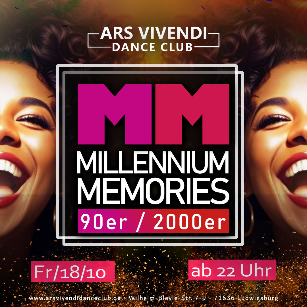 Millennium Memories  - Fr, 18.10.24 - 90er und 2000er Hits - Einlass ab 22:00 Uhr -🔊  🔊 Die ultimativen Party-Hits aus zwei legendären Jahrzehnten! #flashbackfriday on the Dancefloor Die Zeitreise zu den größten Hits der 90er und 2000er! 🎉 #arsvivendidanceclub #ludwigsburg #nightlife #nightclub #throwback #housemusic #blackmusic #reggaetonmusic #dancecharthits #mixedhits #bestvotedadultclub