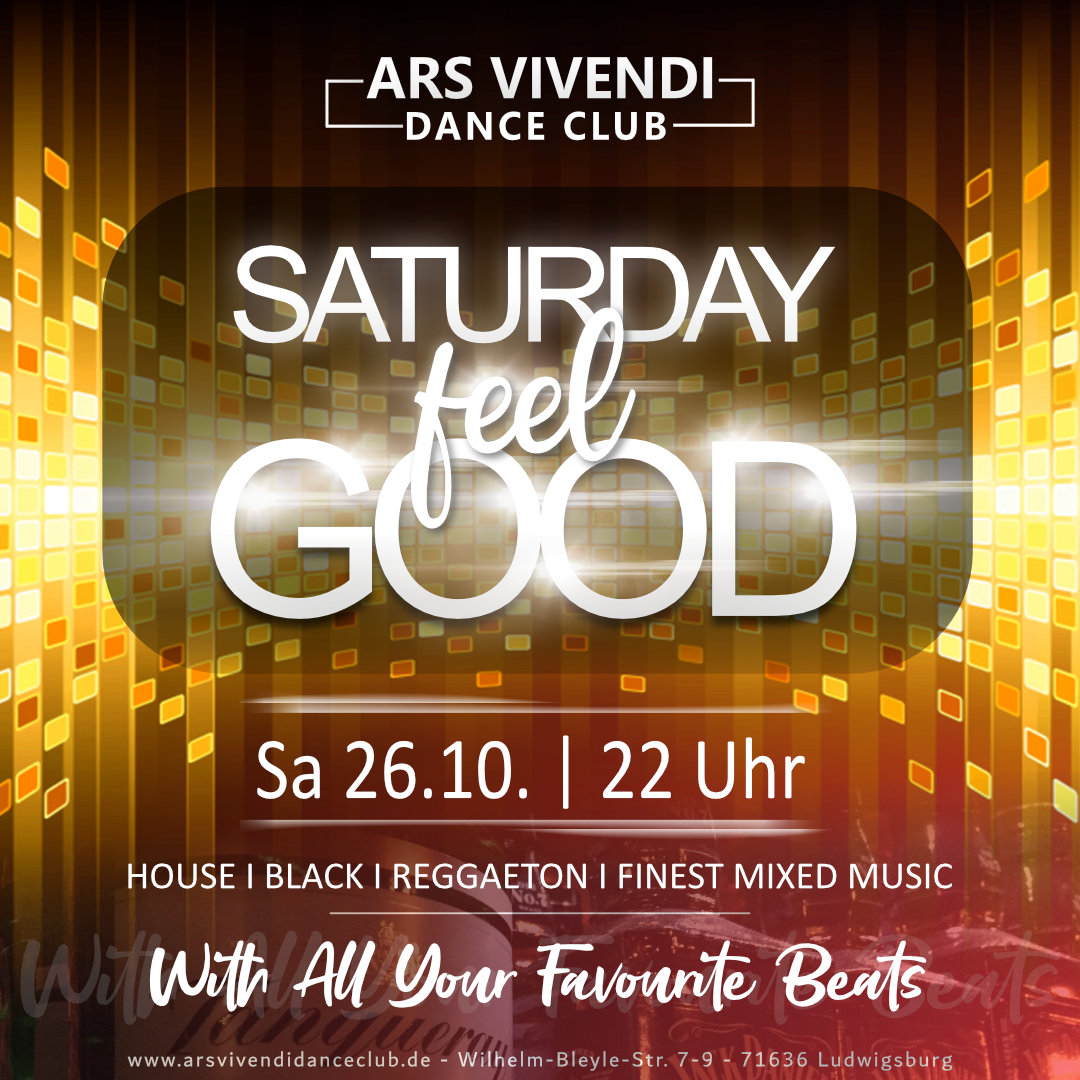 ArsVivendiDanceClub 🫶 Ludwigsburg, Sa 26.10.24 Saturday Feel Good, Einlass ab 22:00 Uhr  - stilvoll feiern mit Niveau und Freunden🎉🍾 ... und das durch die ganze Nacht ... with all your favourite beats🎶🕺🏼: house, black, reggaeton, funk, 80s/90s til now ... and beyond #arsvivendidanceclub #saturdayfeelgood #ludwigsburg #housemusic #blackmusic #reggaetonmusic #livedj #weekendvibes #disco #partytime