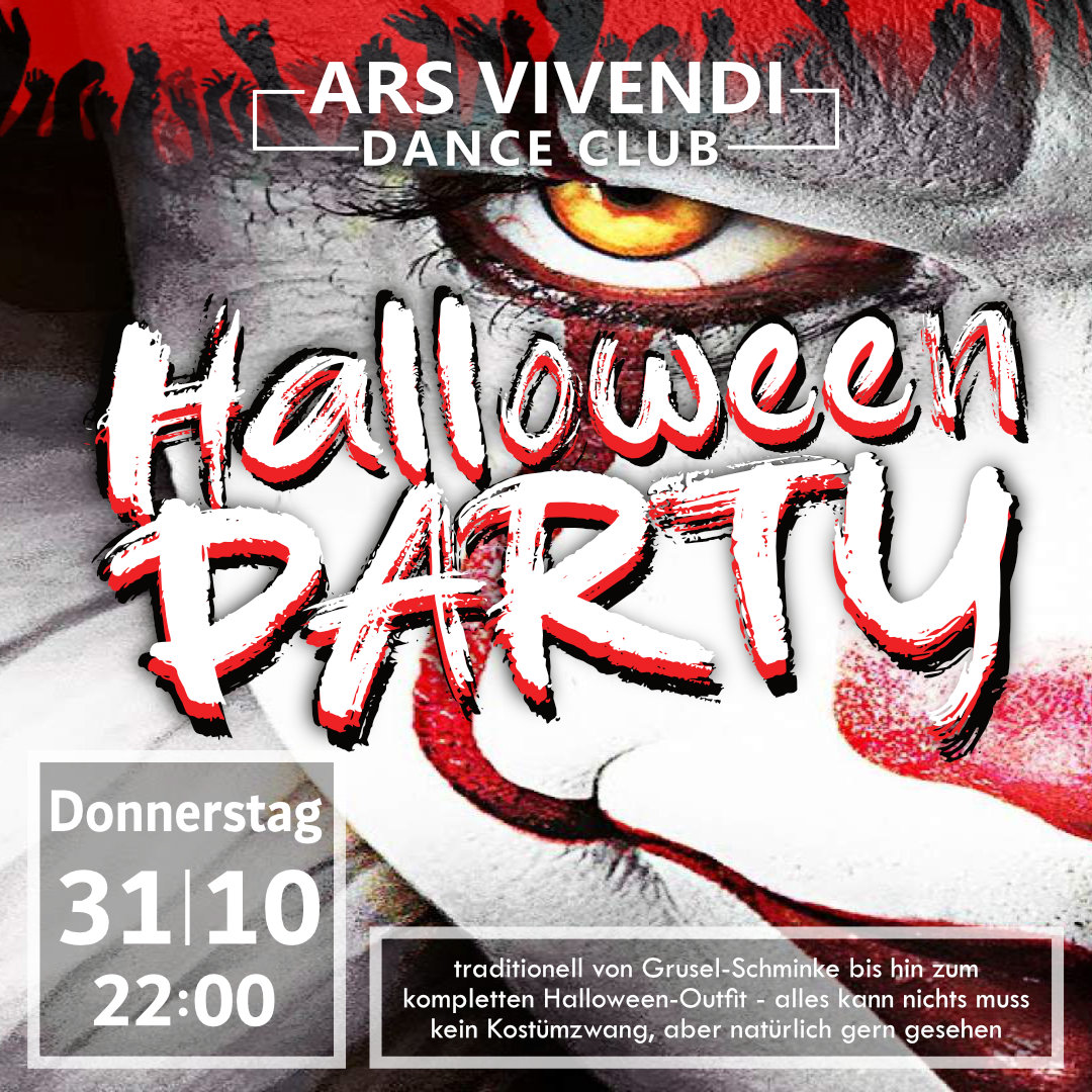 HALLOWEEN-PARTY - Do 31.10.24 - der Partykult im ArsVivendiDanceClub in Ludwigsburg mit original USA-Halloween-Deko zum Kult-Kostüm-Grusel-Feier-Party-Event des Jahres - traditionell von Grusel-Schminke bis hin zum kompletten Halloween-Outfit - alles kann nichts muss  kein Kostümzwang, aber natürlich gern gesehen