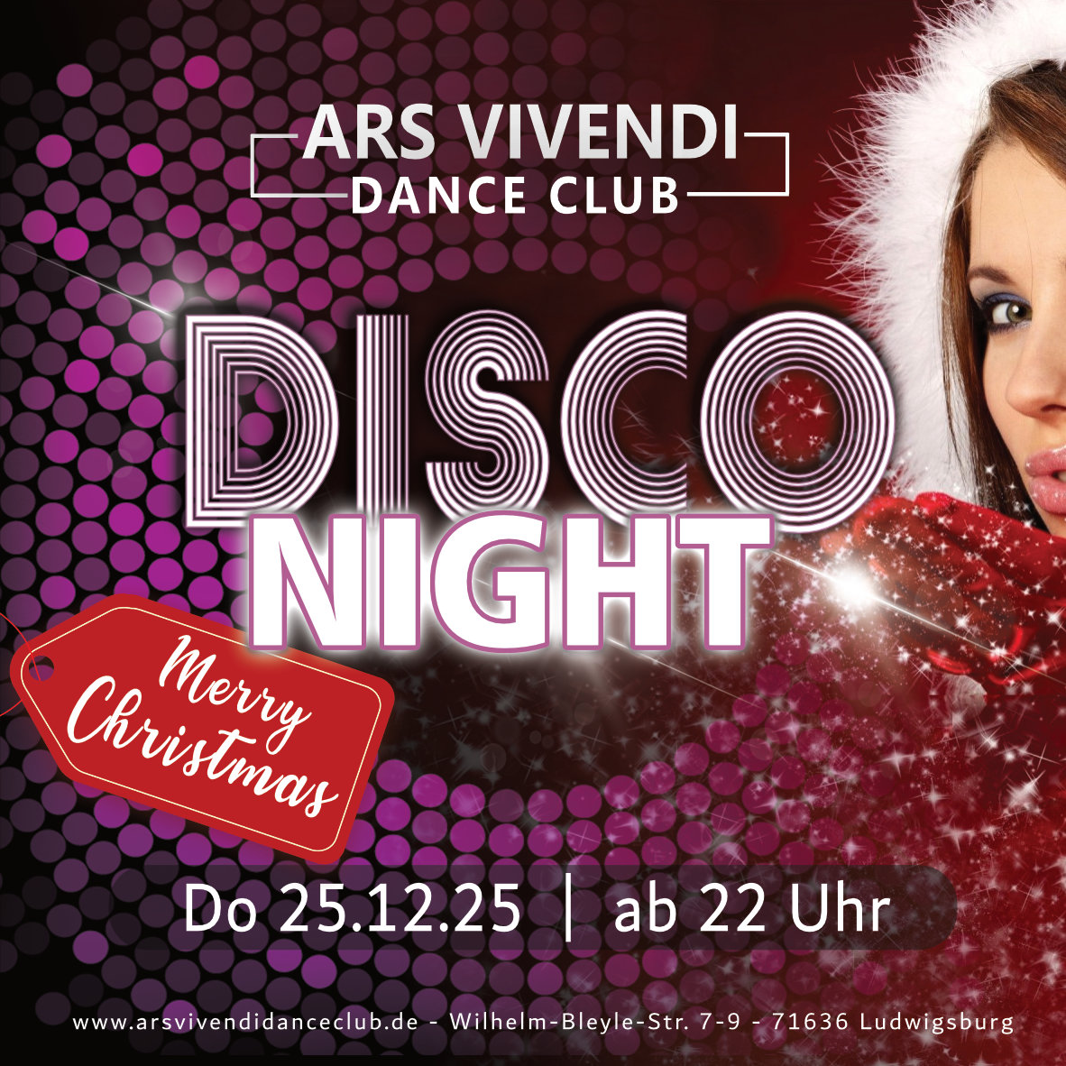 DISCO NIGHT Do25.12.25 1. Weihnachtstag Einlass ab 22:00 Uhr wenn DISCO ewig lebt und in Verschmelzung mit neuen HITS heizen wir für Euch die Dancefloor, durch die ganze Nacht auf  #arsvivendidanceclub #disconight #ludwigsburg #nightlife #90ermusic #70ermusik #housemusic #blackmusic #reggaetonmusic #dancecharthits #mixedhits #2000musik #oldschoolmusic