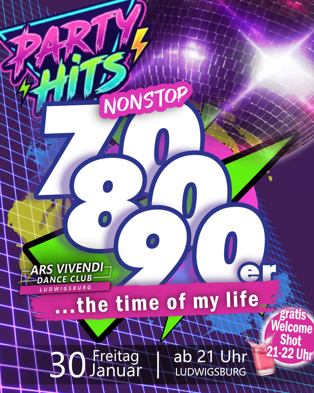💃 TIME OF MY LIFE – Die 70er • 80er • 90er SPECIAL: Gratis WELCOME SHOT von 21–22 Uhr von ABBA bis Madonna, von Prince bis Snap! – wir feiern die Jahrzehnte, in denen Musik noch echte Gänsehaut gemacht hat. Schnapp dir deine Lieblingsmenschen und tanz mit uns durch die größten Hits dieser Jahrzehnte #ludwigsburg #arsvivendidanceclub #70er80er90erhits #welcomeshot #ab21uhr #livedj