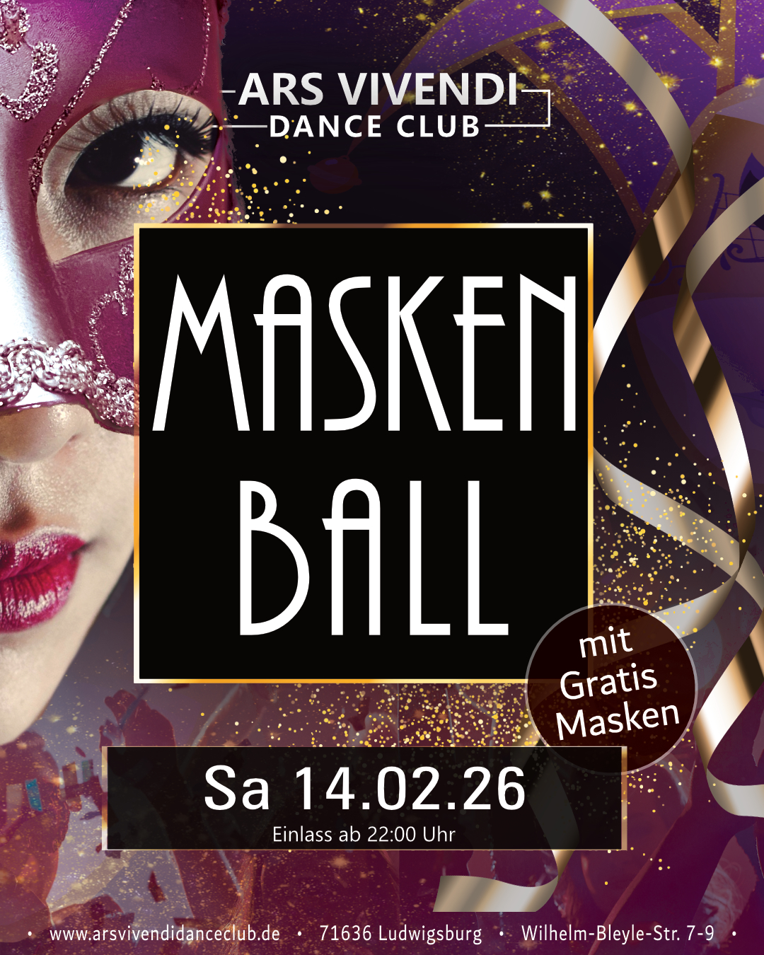 ArsVivendiDanceClub 🎭 Maskenball 🎭 Dancefloor-Night... mit gratis Masken Einlass ab 22:00 Uhr  🎉  mixed Music von Oldies bis Top-Aktuell am närrischen Wochenende #fasching #maskenball #ludwigsburg  #heilbronn #reggaetonmusic #housemusic #fasnacht #fasnacht #fastnacht